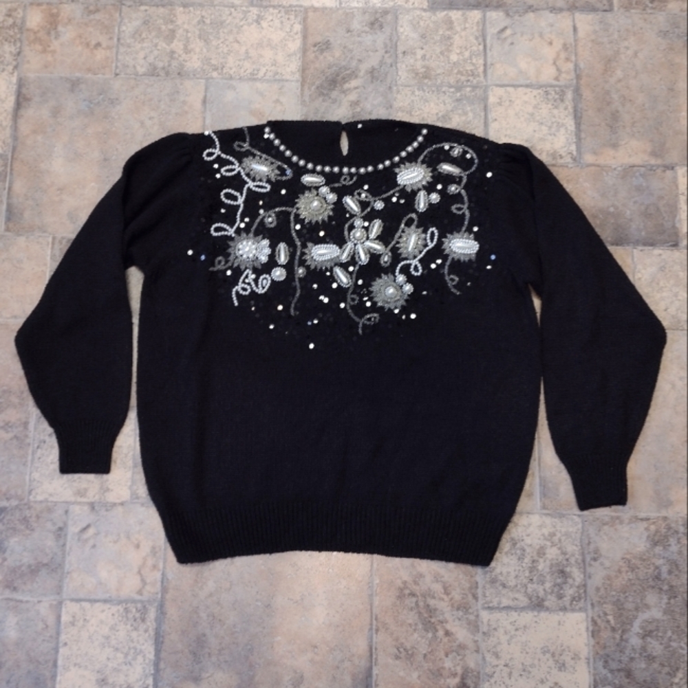 Vintage Sweater Pearls Sequins Beads - Needs Repairs